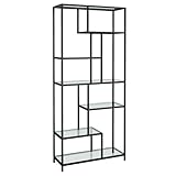 VASAGLE Librería, Estantería para Libros de 6 Niveles, Estantería Vertical para Plantas, 30 x 80 x 180 cm, Vidrio Templado, para Estudio, Salón, Dormitorio, Cocina, Negro Simple LGT502B61
