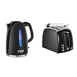 Russell Hobbs Textures Hervidor De Agua Eléctrico - 2400 W, 1,7 Litros + Textures Plus Tostadora - 2 Ranuras Cortas Y Anchas, Para 2 Rebanadas, Plástico Con Detalles Acero Inoxidable