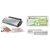 FoodSaver V2860 - Envasadora al Vacío, 2 Tipos de Envasado, 3 Velocidades, Color Negro y Plata, 43 x 29 x 10.5 cm + Foodsaver Bolsas de Envasado al Vacío Reutilizables, 5 Rollos, 36 Bolsas