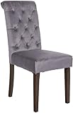CLP Silla De Comedor Lisburn En Tela O Terciopelo I Silla De Salón En Estilo Chesterfield & Base De Madera, Color:Gris Oscuro, Material:Terciopelo