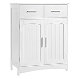 EUGAD Armario Baño con 2 Cajones y Puertas, Armario Blanco de Almacenamiento, Mueble Auxiliar con Estante Ajustable, Armario de Pie de MDF, 60x30x76 cm