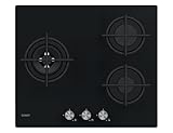 Candy Moderna CSG63B4PB, Placa Gas 60CM, 3 Fuegos Cristal Templado, Gas Natural adaptable a Gas Butano, 7,7KW, Mandos Centrales, 3 Rejillas aptas para lavavajillas, Válvula Seguridad Sicurflame, Negro