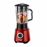 Russell Hobbs Batidora de Vaso Desire - Jarra de Cristal 1,5L, Cuchilla Acero Inoxidable 4 Puntas, 2 Velocidades, Función Pulse, Tapón de Relleno Extraíble, Bloqueo de Seguridad, Rojo - 24720-56