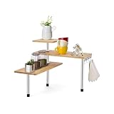 Avilia Estantería esquinera para cocina, 3 estantes, madera de bambú, estructura de acero, mueble esquinero para especias de bambú con ganchos