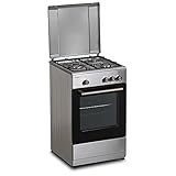 INFINITON Cocina de gas CC57TAC - Ancho 50cm, 3 Zonas, Inox, Quemadores con seguridad FFSD, compatible gas Natural y Butano