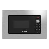 Bosch BEL623MS3 - Microondas electrónico encastrable con marco 38 cm, asistente de limpieza, display LED, programación electrónica de paro plato giratorio 27 cm con grill, color negro/marco inox