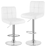 bigzzia Taburete de Bar Juego de 2, Taburetes Altos de Cocina, Cuero Sintético Silla de Bar Regulable en Altura con Respaldo y Reposapiés, Giratorio en 360°, para Cocina, Mostrador, Bar, Blanco