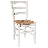 Silla de comedor de madera Venecia blanca con asiento de paja de arroz