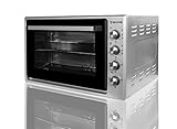 BEHOME Horno eléctrico ventilado de 70 litros con asador, autolimpieza y esmaltado, temperatura hasta 320 °, doble cristal con luz interior y temporizador, 1 asador, 2 bandejas y 1 rejilla (gris)