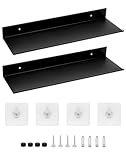 QWORK® Juego de 2 Estante de Pared Negro 40 cm Sin Taladrar, Estante Pared en Aleación de Aluminio para Baño y Dormitorio