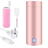 Hervidor de agua portátil de 400 ml, mini hervidor de viaje, 3 en 1, hervidor eléctrico de viaje, color blanco, con apagado automático, revestimiento de acero inoxidable 304, mini taza de calefacción