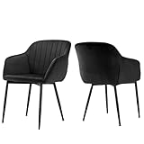 Goeurvant Pack de 2 Sillas de Comedor Sillas de Comedor Velvet con reposabrazos Patas de Metal Negro Diseño Ergonomica Silla Tapizada