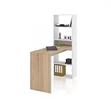 duehome | Escritorio Juvenil con Estanteria Reversible, Mesa de Ordenador, Modelo Cosmic, Acabado en Blanco Artik y Roble Canadian, Medidas: 120 cm (Largo) x 53 cm (Ancho) x 144 cm (Alto)