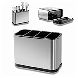 Estante de Utensilios de Cocina en Acero Inoxidable, 4 Compartimentos, Antideslizantes Organizador de Cubiertos, Escurridor de Cubiertos con Separador, Organizador de Utensilios para Cuchara, Tenedor