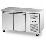 Royal Catering Mesa Refrigerada de 260 L y 136 x 70 cm con Ruedas 2 Compartimentos Clase B en Acero Inoxidable Bajomostrador refrigerado Mesa con refrigeración Mostrador refrigerado para hostelería