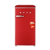 EVVO Nevera Pequeña Retro, 90 litros de Capacidad, Diseño Vintage, Bajo Consumo, Silenciosa, Control de Temperatura, Organizador de Espacios, Frigorífico Mini F25 Retro Color Rojo
