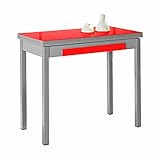 SHIITO - Mesa de Cocina - Extensible con Forma de Libro - 90 x 50/100 x 76 cm - con Cajón Inferior para Guardar la Cubertería - Estilo Moderno - Rojo