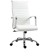 Vinsetto Silla de Oficina Silla de Escritorio Giratoria 360° Basculante con Altura Ajustable y Reposabrazos Tapizado en Piel Sintética 54x62x104-114 cm Blanco