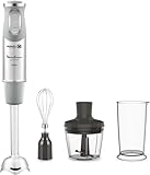 Moulinex QuickChef DD655D Batidora de Mano 1000 W, Regulador de 10 Velocidad Turbo, 3 Accesorios para Picar y Montar y Vaso Medidor, Cúpula Antisalpicaduras, Acero