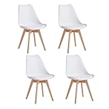 JZGORC Juego de 4 Sillas de Comedor, Sillas de Cocina Nórdicas, Sillas de Oficina con Patas de Haya Maciza para Dormitorio, Sala de Estar, Cocina - Blanco