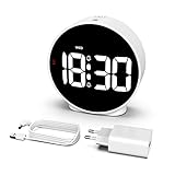 CHEREEKI Despertador Digital, Reloj Pilas Pequeño con Alarma Doble, Snooze, 4 Niveles de Brillo, Visualización de Semana, Horario de Alarma, para Viajes Dormitorio (con Adaptador)