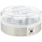 HOMCOM Yogurtera 20W Capacidad 1,26L Máquina de Yogur con 7 Tarros de Cristal de 180 ml Termostato Ajustable Temporizador de 1-48 Horas y Pantalla LED 24x24x13 cm Blanco