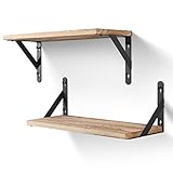 AGM Estantes de Pared, Baldas Pared de 2 Niveles, 42 cm de Largo, Borde Natural, Estante Colgante rústico, Estante de Pared para Dormitorio, baño, salón, Cocina, etc (Marrón Claro)