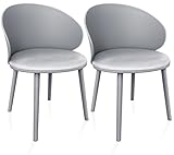 LEWE Pack de 2 Sillas de Comedor, Silla de Conferencia, Respaldo Curvado, Asiento Tapizado con Vellón Holandés, Silla con Reposabrazos, Respaldo Impermeable, Sillas de Cocina, Plásticos - [Gris]