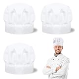 3 Piezas Gorros Cocinero Unisex Gorro Cocina Profesional Gorros de Cocina Ajustable Gorro de Cocinero Blanco para Restaurante Cocinar Barbacoa Hornear