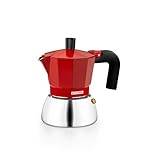 Monix Induction Inox Cafetera Italiana de Aluminio y Acero Inoxidable, 3 tazas de capacidad, Mango termorresistente, Fácil de Lavar, Apta para todo tipo de Cocinas incluida Inducción, color rojo