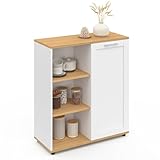 IDMarket VITO - Aparador auxiliar de 70 cm, 3 estantes y armario blanco y bandeja de madera