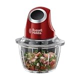 Russell Hobbs Picadora de Alimentos Desire - Picadora Eléctrica, Cuchillas de Acero Inoxidable, Accesorios Aptos para Lavavajillas, Manejo con 1 Único Botón, Capacidad de 500 ml, Rojo - 24660-56