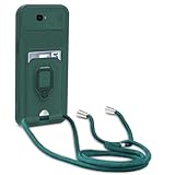 Beajew Funda para Samsung Galaxy J4 Plus, Cubierta de Cámara Deslizante Proteger,Anillo Soporte magnético de Hierro+Ranura para Tarjeta,Ajustable Collar Correa de Cuello Cordón -Verde Oscuro