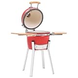 vidaXL Kamado - Barbacoa ahumadora 2 en 1, horno de carbón vegetal para cocinar al aire libre, cocina portátil, camping, patio, jardín, cerámica, 76 cm