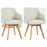 Bekrvio Juego de 2 sillas de comedor giratorias 360°, silla tapizada con reposabrazos, tapizada en tela, patas de madera, diseño de Century, cómodas sillas de cocina para comedor y salón (blanco, 2