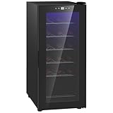 HOMCOM Nevera Vinos 18 Botellas 50L Vinoteca con Luz LED Interior Pantalla Táctil Digital Control de Temperatura Puerta de Vidrio y 5 Estantes de Metal Negro