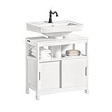 SoBuy Mueble para Debajo del Lavabo Armario de Baño de Suelo 1 Estante y 2 Puertas Correderas Blanco 60 x 30 x 60 cm FRG128-II-W ES