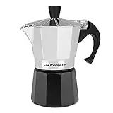 Orbegozo KFM 230, Cafetera Italiana, 2 tazas, apta para cocina de gas, vitrocerámica y electrica, aluminio, color negro y silver
