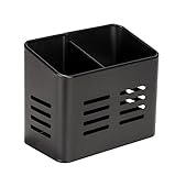 WENKO Cesto de cubertería Baco, cesta Black Outdoor Kitchen de metal recubierto de polvo en color negro para cubiertos, 16 x 13,5 x 9 cm