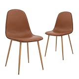 CangLong Juego de 2, Estilo Nórdico Vintage de Cuero Sintético con Patas de Metal, Sillas de Comedor para la Cocina, Sillones para el Salón, Color Marrón, Brown, Set of 2, 2 Unidades