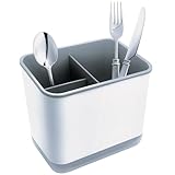 XFLYP Escurridor de Cubiertos, Estante de Utensilios de Cocina Multifuncional con 3 Compartimentos para Organizador de Fregadero de Cocina Encimera, Mesa de Casa (Gris)