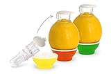 Patent-Safti Exprimidor I La boquilla original para limones, naranjas, etc. I Más fácil que cualquier exprimidor de limones o zumos I (Amarillo Naranja Verde)
