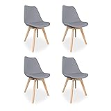 Homey, Pack de 4 Sillas Escandinavas Acolchadas para Cocina, Salón o Comedor, Modelo Sena, Patas de Madera, Prácticas y Funcionales, Fácil Montaje, Color Gris