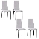 HOMCOM Pack de 4 Sillas de Comedor Tapizadas en Lino Sillas de Cocina Modernas con Respaldo Alto y Patas de Metal Carga 120 kg para Salón 41x50x97 cm Blanco