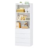 Estanteria Libros con 3 Cajones Libreria Estanteria Blanca con Estanterias Almacenaje Madera de 3 Niveles, Estanteria Salon Fácil de Montar, para Oficina, Salón, Cocina, Baño, 35x60x186cm Blanco