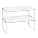 SONGMICS Especiero, Estante para Especias, Organizador para Armarios, para Mostradores, Elevador de Estantes, Apilable, Ampliable, Juego de 2 Estantes Metálicos para Cocina, Blanco KCS401W01