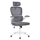 Silla de oficina ergonómica con respaldo de malla transpirable y reposacabezas ajustable | Asiento acolchado, reposabrazos abatibles y base resistente con ruedas giratorias | Diseño moderno