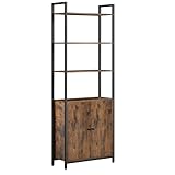 VASAGLE Librería de 6 Niveles, Estantería Vertical con Puerta, Marco de Metal, Estantes Ajustables, 24 x 60 x 159,5 cm, para Salón, Dormitorio, Marrón Rústico y Negro Tinta LLS133K01