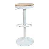 Vaukura Taburete Alto Regulable con Asiento de Madera Timber para Cocina/Bar (Blanco)