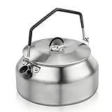 flintronic 0.8L Hervidor de Agua para Acampar, Hervidor de Agua Camping Portátil de Acero Inoxidable, Ultraligero para Acampar para Outdoor, Camping, Picnic, Senderismo, Trekking (Plata)
